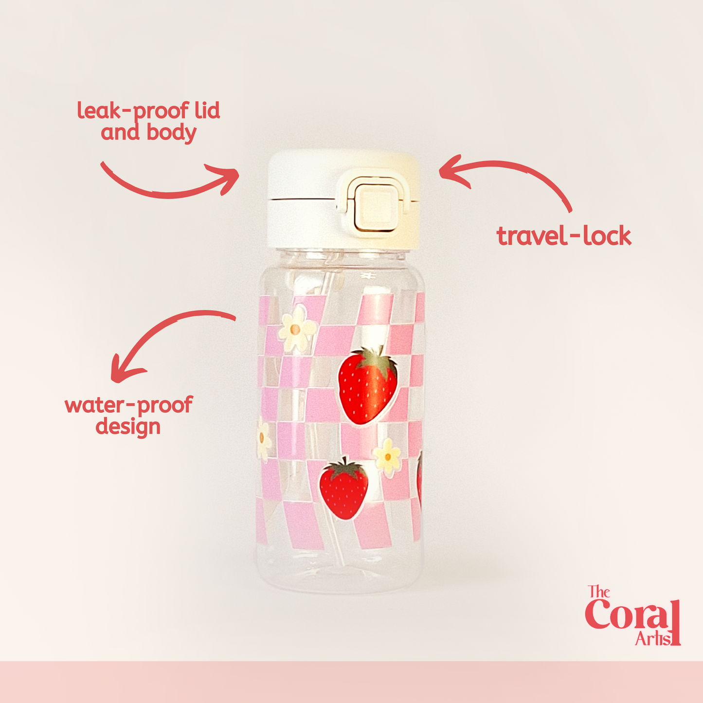 Leak-Proof Travel Bottle - Checkered Strawberry
